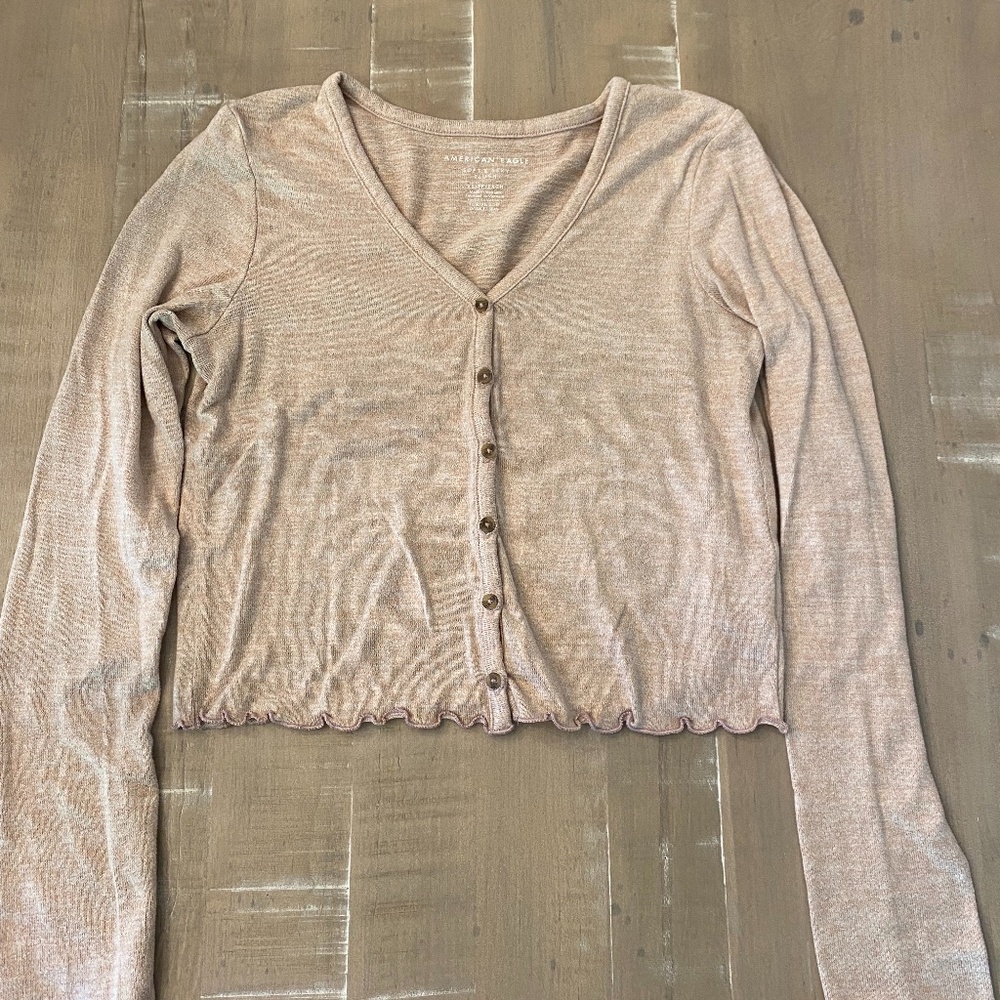 XS Blush Cropped Long Sleeve AE Soft & Sexy Top